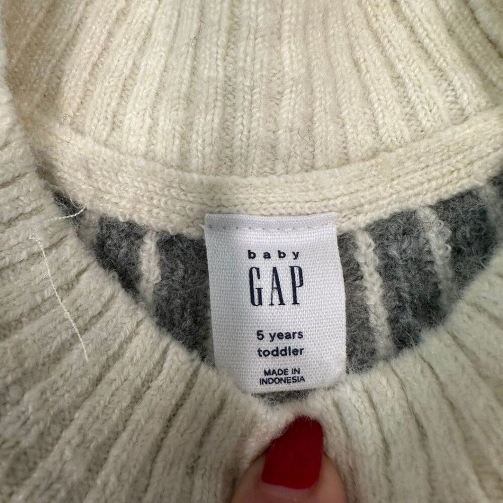 GAP Kids Fair Isle Mockneck Sweater  Ivory Multi Grey 5 - Picture 5 of 8